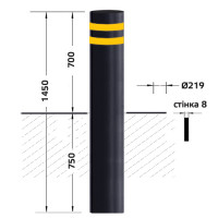 СП05-750-219-А під бетонування стовпчик металевий (h=750+700mm, d=219mm, стінка 8mm), чорний СП05-750-219-А під бетонування стовпчик металевий (h=750+700mm, d=219mm, стінка 8mm), чорний